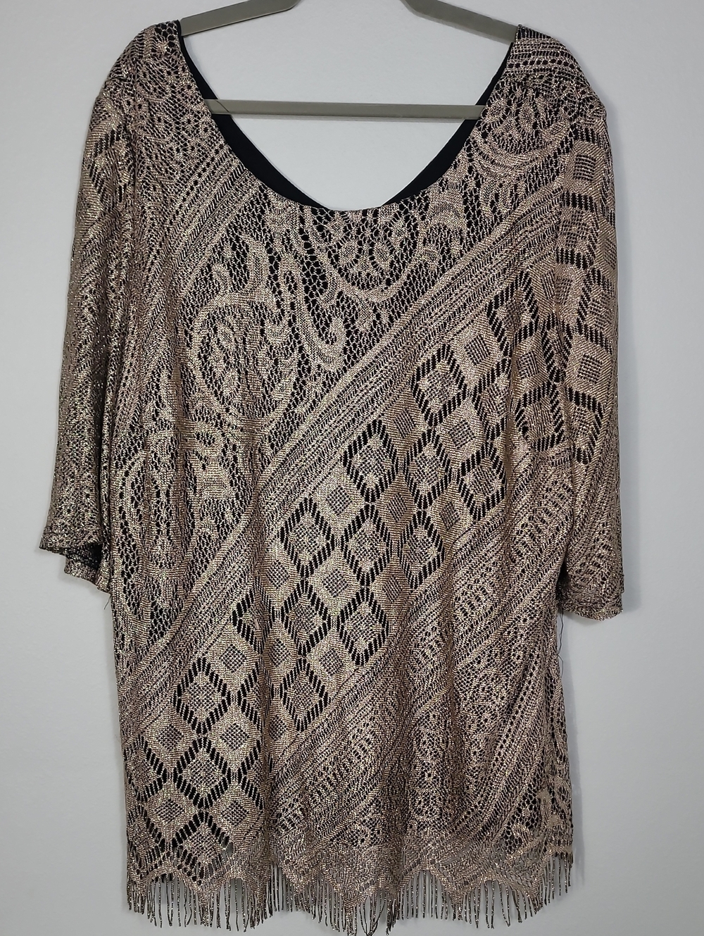 Catherines Metallic Fringe Crochet Top Size 3X
